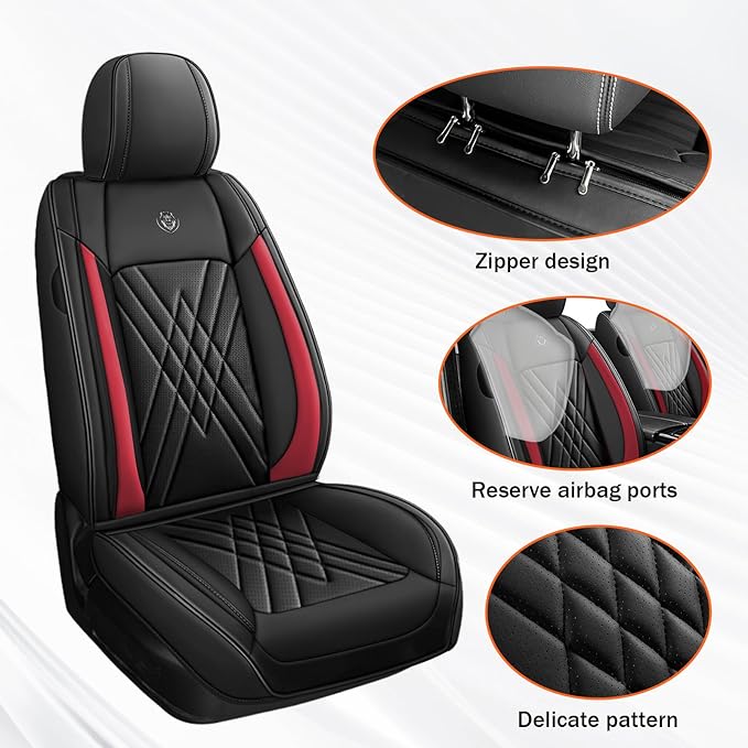 Car Seat Covers Compatible with Toyota Camry 2012-2026 Durable Waterproof Automotive Seat Covers Stretchable Fabric Material, Airbag Compatibility, Premium Nappa Leather(Black Red, Full Set)