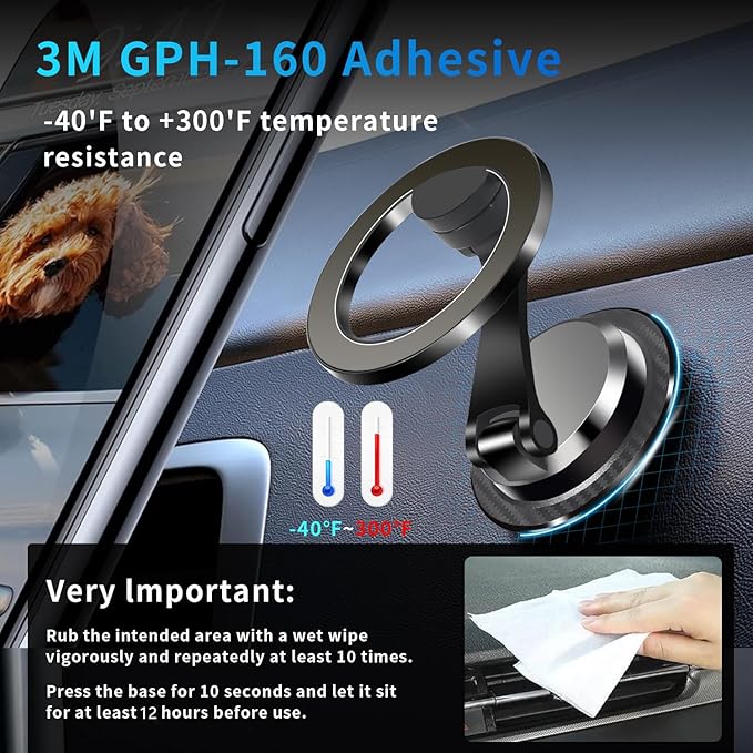 YAOKEEP Magnetic Car Phone Holder for Magsafe [2800gf Strong Magnetic], 360° Adjustable Magnetic Phone Holder for Car Dashboard, Phone Car Mount for iPhone17 Pro/Air/Max 16 15 14 13 12 (Black)