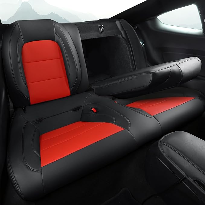 GIANT PANDA Customized Full Set Car Seat Covers Fit Ford Mustang Coupe Hardtop 2015 2016 2017 2018 2019 2020 2021 2022 2023 2024 2025 2026- (Black+Red)