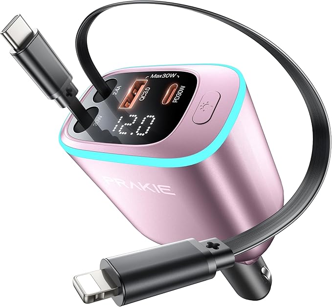 iPhone Car Charger, Retractable Fast USB C Phone Charger, 4 in 1 Cigarette Lighter Adapter with 2 Cables 25 Inch and 2 USB Ports, Multi Port USB Car Charging for iPhone 17/16/15/14/13/Pro Max-Pink