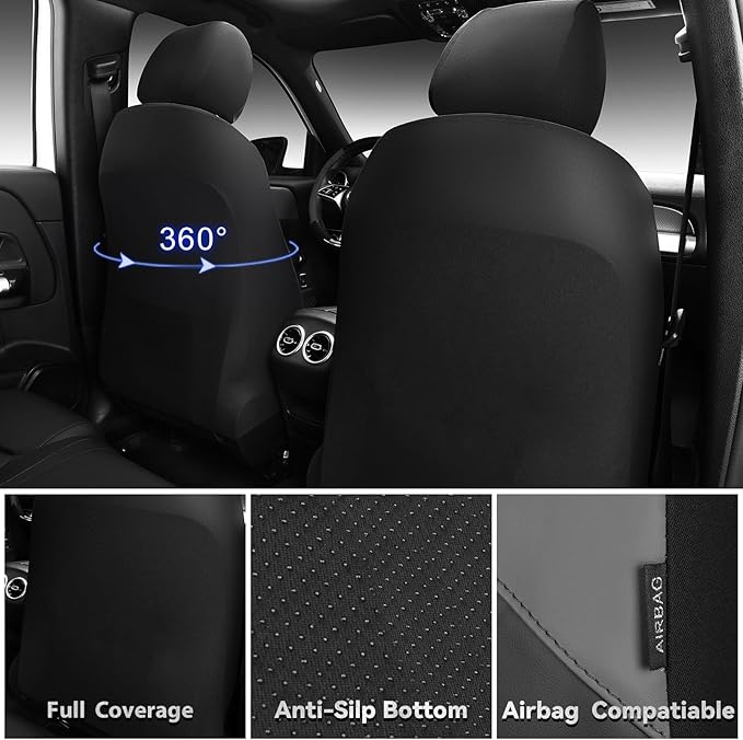 CAR PASS Nappa Leather Waterproof Car Seat Covers Two Front, 3D Foam Automotive Seat Covers with Memory Foam, Universal Fit for Cars SUV Truck Sedan, Airbag Compatible, Comfort 2 Rhomb Black Grey