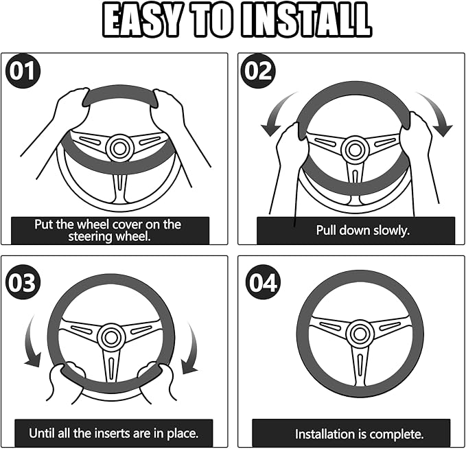 Wuyaoyao Fuzzy Car Steering Wheel Cover, 15'' Soft Auto Steering Wheel Protector for Warm Winter, Elastic Anti-Slip Fluffy Wheel Covers, Car Accessories for Women and Men (Black)