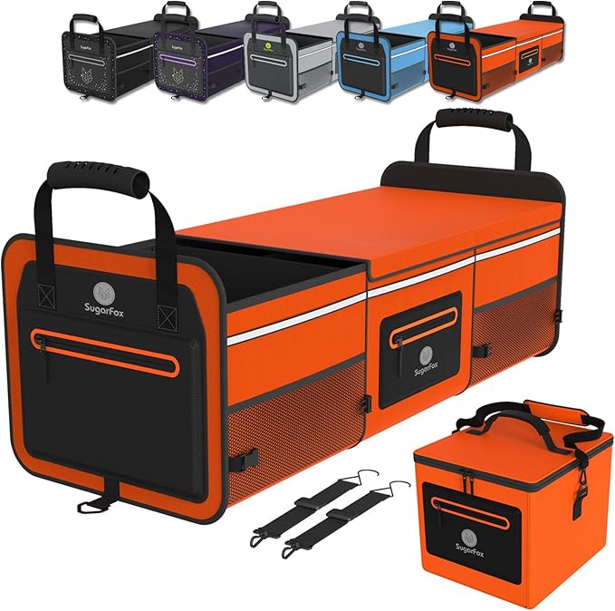 SugarFox 95L Car Trunk Organizer & Storage With 26L Ice Pack, Waterproof Foldable | Trunk Organizers for SUVs & Cars, Car Storage Organizer, Great Gift for Drivers (Orange-M004)