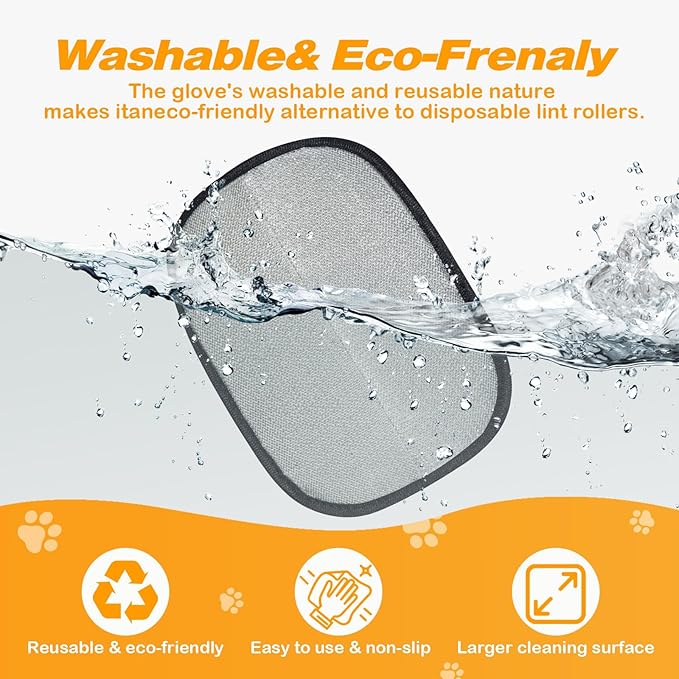 Pet Hair Removal Glove for Cats Dogs, Washable Reusable Animal Fur Removal Tool, Hair Retention Powerful Cat Grooming Gloves for Couch, Furniture, Carpet, Car Seat, Ease of Use