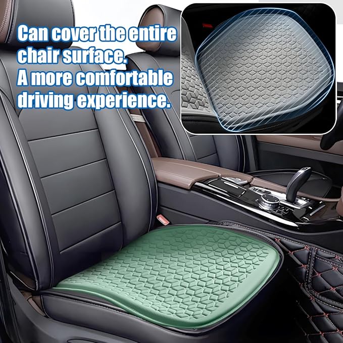 Gel Car Seat Cushion, Non-Slip & Comfortable Automotive Chair Protector Pad for Driving, Breathable Vehicle Interior Mat Cover Accessories, Universal for SUV Sedan Truck (Green)