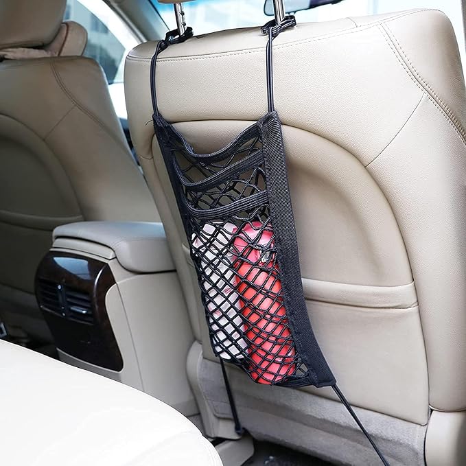 3-Layer Car Seat Back Net Organizer, Car Mesh Bag, Barrier of Backseat Pet Kids Cargo Tissue Purse Holder Storage Netting Pouch Dog Trunk Net Barrier Seat Back Net Bag