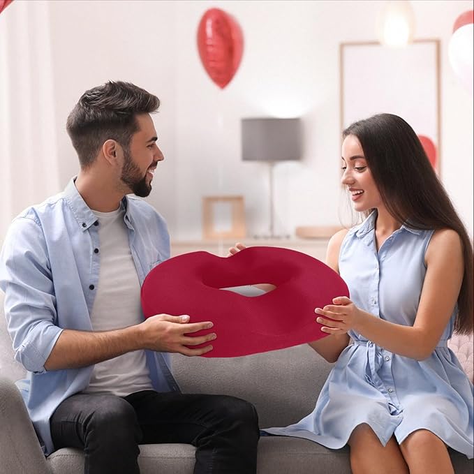 BlissTrends Donut Pillow Seat Cushion, Donut Chair Cushions for Postpartum Pregnancy & Hemorrhoids, Tailbone Pain Relief Cushion, Memory Foam Lifting Cushions for Office & Home Chairs (Red, X-Large)