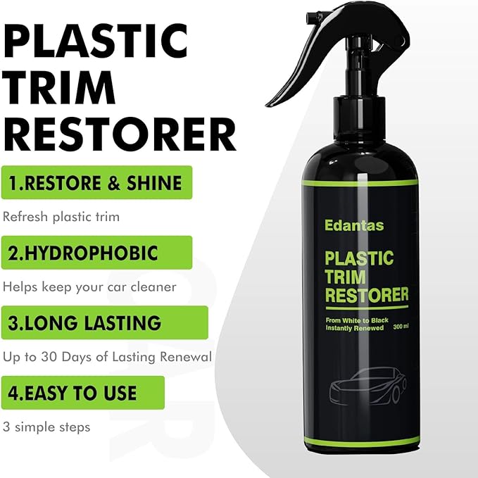 Plastic Restorer,Black Trim Restorer-UV Protection & Dirt,Add Shine and Protect Exterior Trim with Durability,Plastic Restorer for Cars Black Exterior & Interior Care for Detailing,10.15 FL OZ