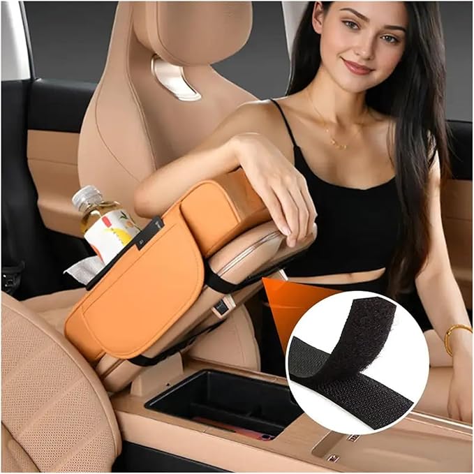 Car Armrest Box Thicken Height Pad Arm Rest Cushion Memory Cotton Elbow Universal Auto Interior Storage Tissue Organizer(Matte Black)