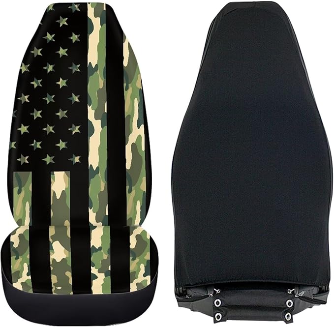 ELEQIN 2 Packs Car Front Seat Cover Car Seat Protector, Nonslip Cushion Cover for Cars, Trucks & SUVs Auto Interior Decor, Camo American Flag Print