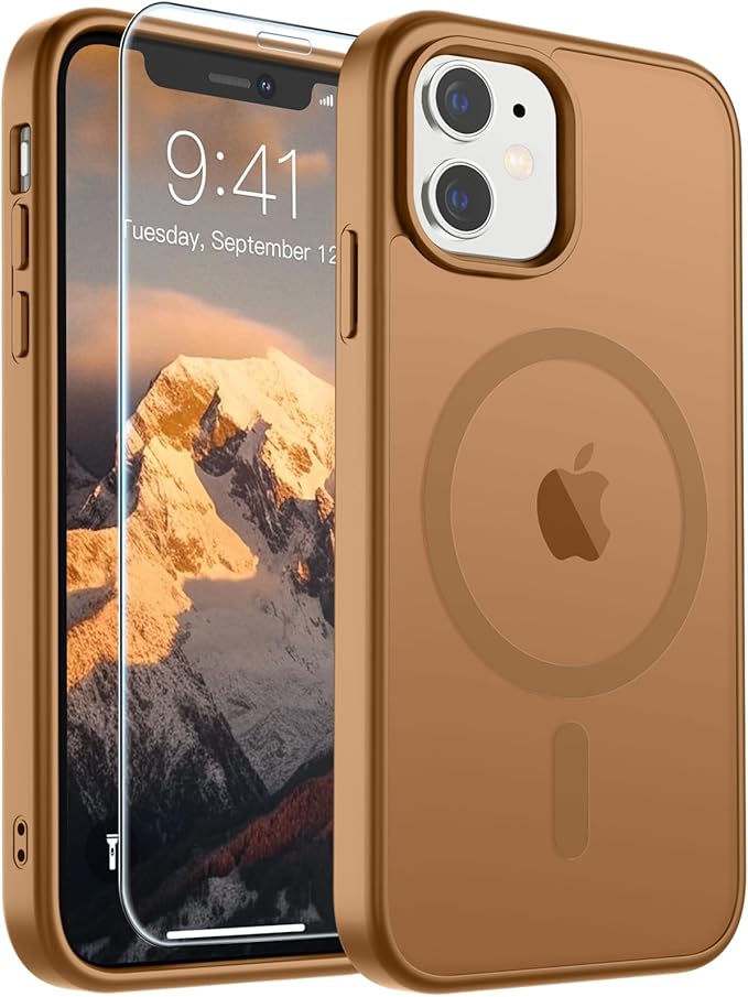 SUPFINE Magnetic for iPhone 11 Phone Case(Compatible with MagSafe)(Military Grade Drop Protection) Slim Translucent Matte Shockproof with Anti-Fingerprint Phone Case,Brown