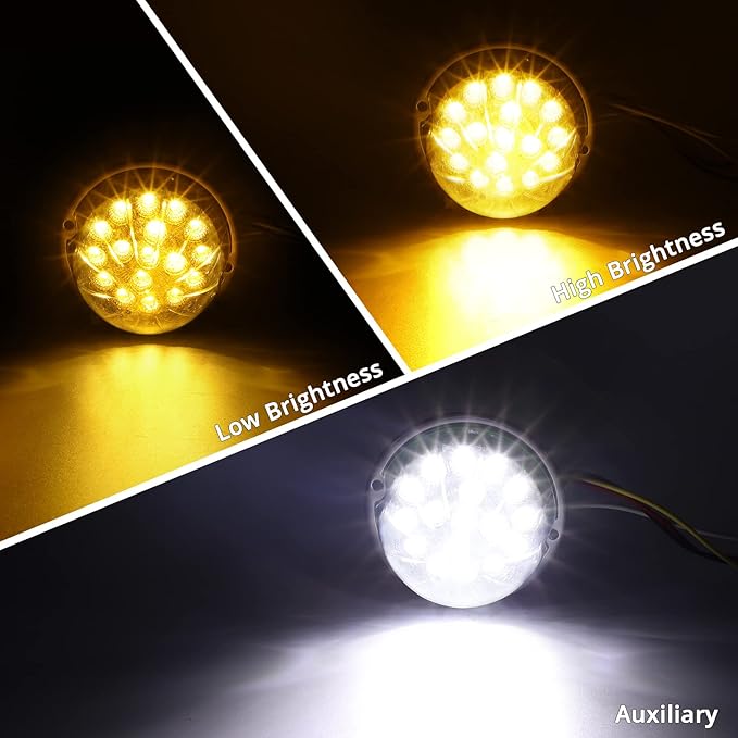Partsam 1PCS Dual Revolution 17 Led Watermelon Light for Semi Truck, Amber Turn Signal and Marker to White Auxiliary Light, Underglow Lights Compatible with Freightliner Kenworth Peterbilt