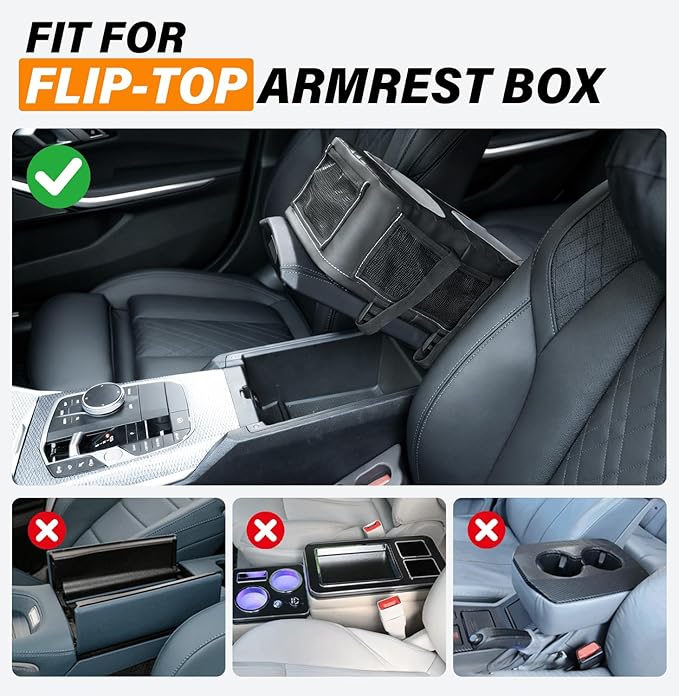 Center Console Cup Holder, Universal Car Armrest Storage Box with Bottle Holder & Tissue Slot & Side Pockets, Car Back Seat Truck Boat Couch Organizer PU Leather