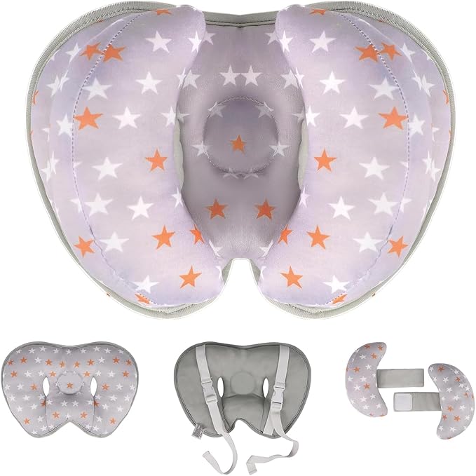 KAKIBLIN Baby Head Neck Support Pillow, 2 in 1 Banana Neck Support Pillow for Baby, Stroller Baby Travel Pillow for Newborn, Boy Girl, Adjustable Head Pillow for Kids Infants,Orange Pentagram