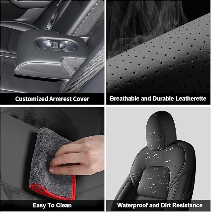 AOMSAZTO Car Seat Cover Fit for Tesla Model 3 2017 2018 2019 2020 2021 2022 2023 - Seat Covers Full Set Customized Black
