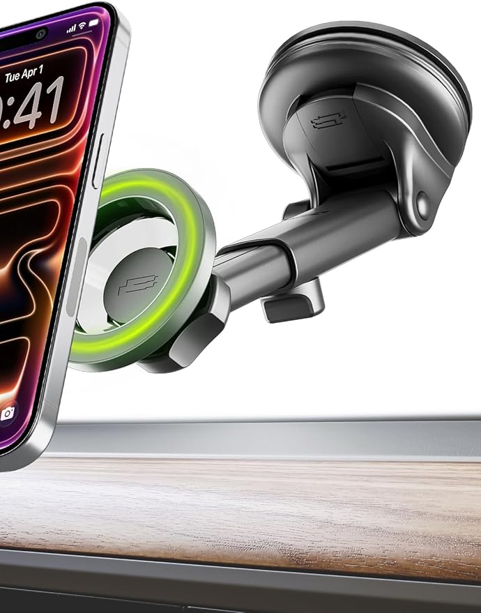 Bracketron MagSafe Car Mount,MagAlign Pro Extend Magnetic Phone Holder for Car Windshield & Dashboard, 360° Vacuum Suction Cup Phone Mount for iPhone 17 Pro Max 16 15 14 13 12,Car Accessories.
