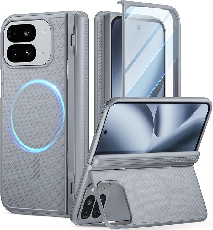 Poetic Revolution Flex Case for Google Pixel 10 Pro Fold, [Foldable Kickstand][Hinge Protection][MagSafe Compatible], Shockproof Slim Pixel 10 Pro Fold Cover with Built-in-Screen Protector, Gray