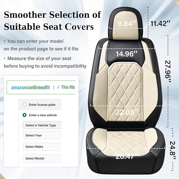 Coverado Car Seat Covers Front Seats, Waterproof Faux Leather Car Seat Covers 2 Pack, Universal Car Seat Protector Driver Seat Covers Fit for Most Cars Trucks SUV- Black&White