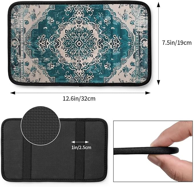 Car Center Console Cushion Pad Aztec Turquoise Universal Armrest Seat Box Cover Protector Southwest Navajo Comfortable Native American Boho Car Accessories for Most Cars, Vehicles, SUVs