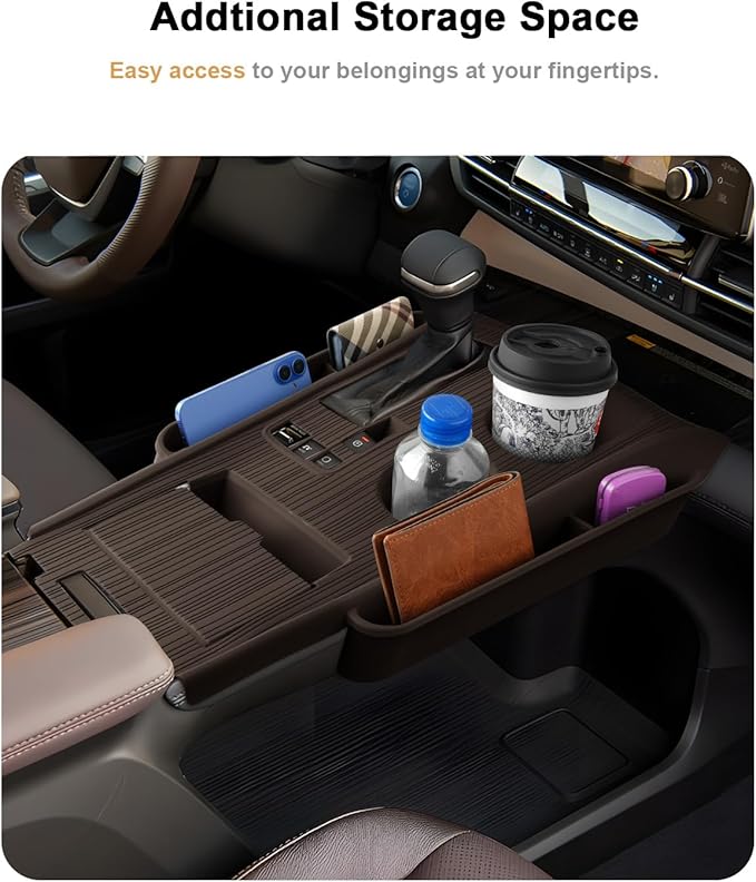 2026 Sienna Center Console Organizer - for 2021-2025 2026 Toyota Sienna Silicone Center Console Cover Tray - 2021-2026 Sienna(XLE/XSE/Limited/Platinum/Woodland Edition) Interior Accessories(Brown)