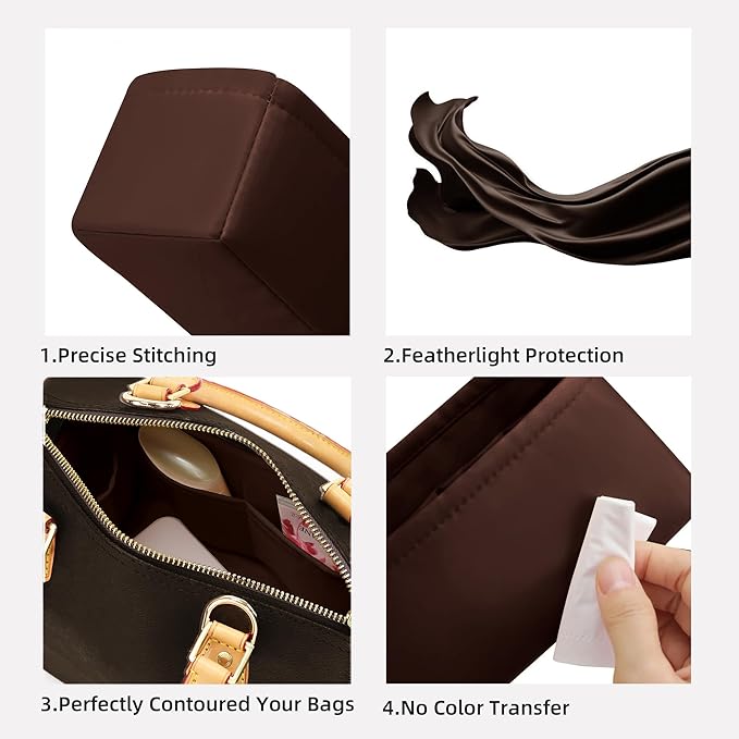 DGAZ Silk Purse Organizer Insert Fits LV Speedy 16/20/25/30/35/45 bags，Silky Smooth Bag Organizer，Luxury Handbag & Tote Shaper（Global Brown，New nano 16）