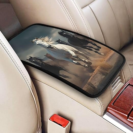 Group of Wild Horses Car Auto Armrest Cushion Cover Accessories Center Console Seat Box Pad Protector Universal Decoration for Most Vehicle SUV Truck