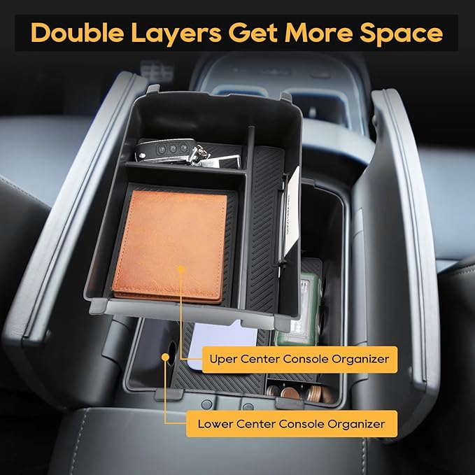 LFOTPP 2026 Palisade Center Console Organizer - 2PCS Upper + Lower 2026 Palisade/Palisade Hybrid Armrest Storage Box Tray - 2026 Palisade Hybrid Accessories - Only Fit Calligraphy Trim