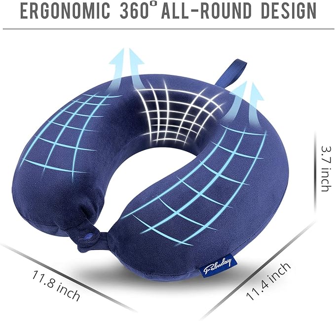 Fabuday Travel Pillow Memory Foam - Head Neck Support Airplane Pillow for Traveling, Car, Home, Office, Travel Neck Flight Pillow with Attachable Snap Strap Soft Washable Cover