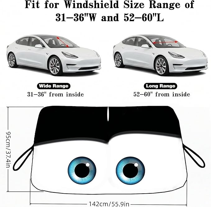 eygeufg Windshield Shade, Car Sun Shade for Front Windshield (Black, Tesla Model Y/3)