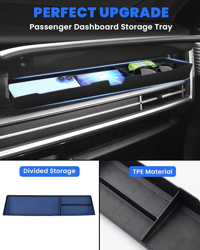 Autorder 3PCS Center Console Organizer for 2024 2025 2026 Hyundai Santa Fe Accessories,Dashboard Storage Box/Cup Holder Insert/Passenger Storage Organizer Tray - TPE Material
