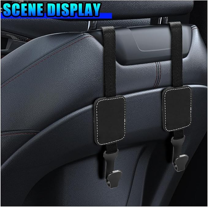 2PCS Car Seat Headrest Hooks, Stylish Suede Automotive Backseat Storage Hanger, Universal Vehicle Interior Seat Organizer Accessories for Purse, Handbag, Umbrella, Grocery (Black)
