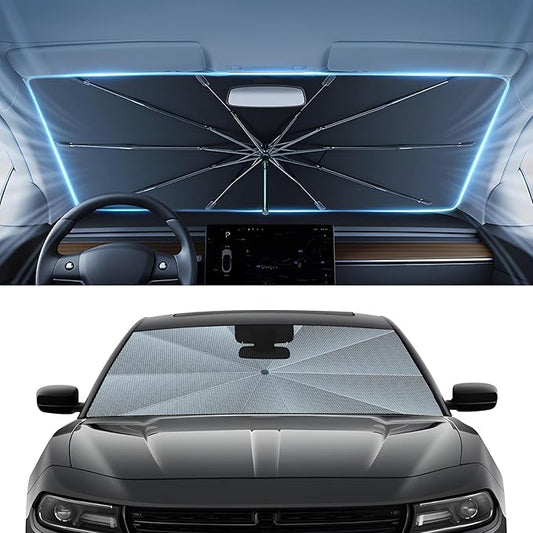 Autorder Windshield Sun Shade Umbrella for 2011-2023 Dodge Charger Accessories,Upgraded Ice Crystal Material,Easy Setup Umbrella Sunshade for Car Windshield,100% Sun Blocking