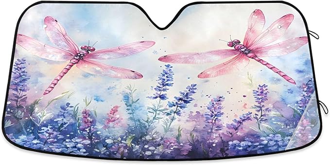 xigua Watercolor Dragonflies Car Windshield Sunshade Foldable Front Window Sun Visor Protector for Car,SUV,Truck - Keep Vehicle Cool,55 x 27.6 Inch
