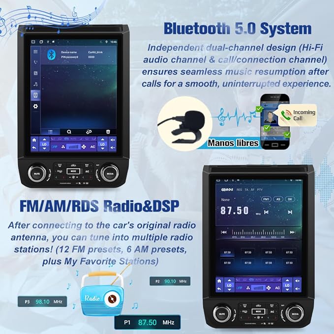 Car Radio Stereo Upgrade for Ford F150 2015-2021, Android 13 8 Core [4GB+64GB] Head Unit with T Style 12.1 Inch Touch Screen/Wireless CarPlay & Android Auto/Mirroring/WiFi/Bluetooth/FM/DSP/SWC