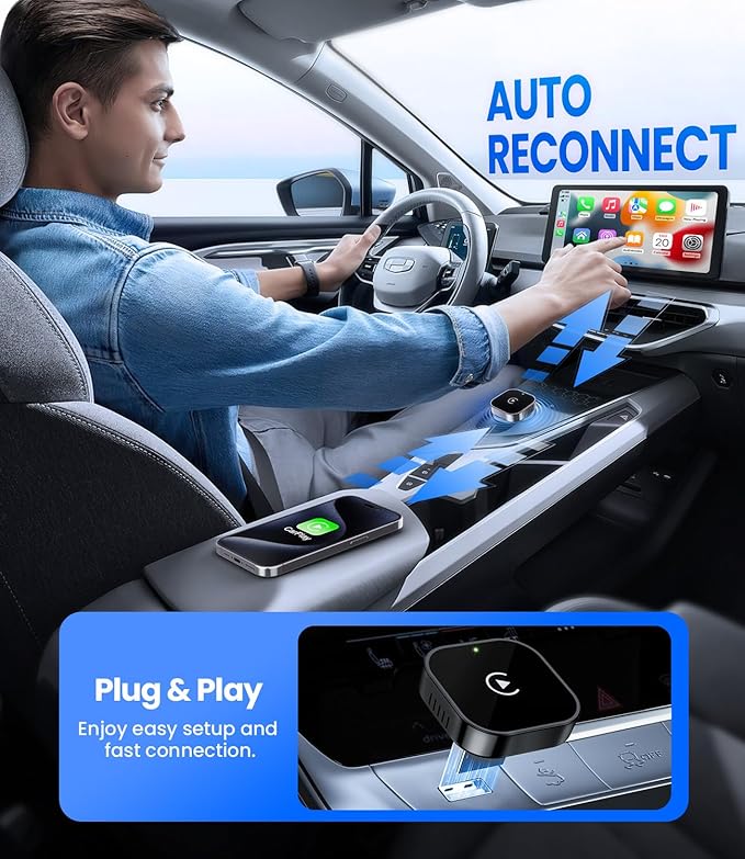 Teeran Wireless CarPlay Adapter for iPhone (2026 Upgraded), Mini Plug & Play for Cars with Factory Wired Apple CarPlay, Fast & Stable Connection, Easy Setup, Wide Vehicle Compatibility (Black)