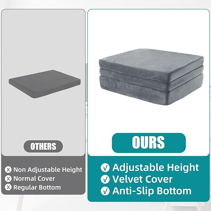 MABOZOO Height Adjustable Chair Cushions, 6 Inch Thick Office Chair Booster Seat Cushion to Raise Height, Extra Thick Seat Pad for Wheelchair, Home, Office, Car (Gray)
