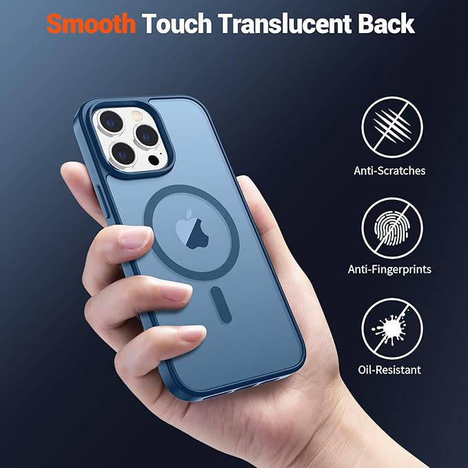 SUPFINE Magnetic for iPhone 12 Pro Max Case (Compatible with MagSafe) (Military Grade Drop Protection) Translucent Matte Shockproof Phone Cover,Deep Blue
