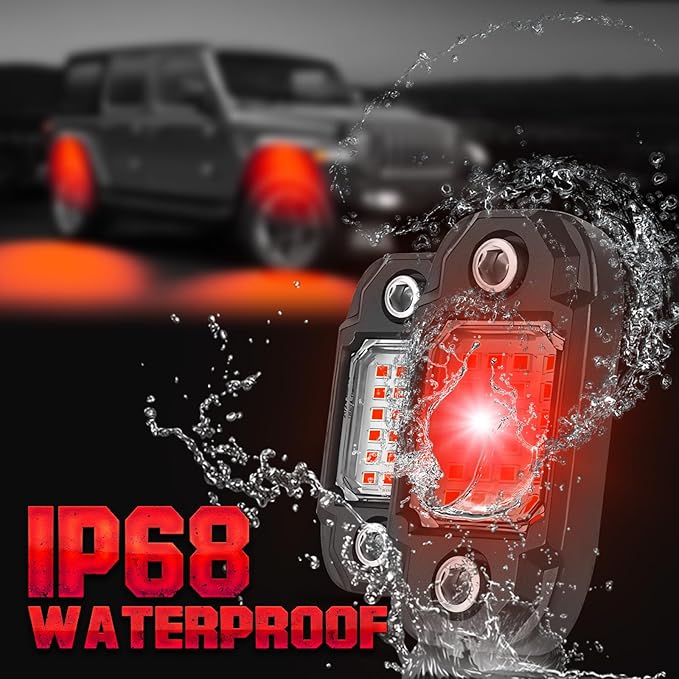 4 Pods Red Rock Lights 24 LEDs Chips Waterproof Neon Trail Rig Lamp Underglow Lights for Car Truck Motorcycle SUV ATV UTV (Red)