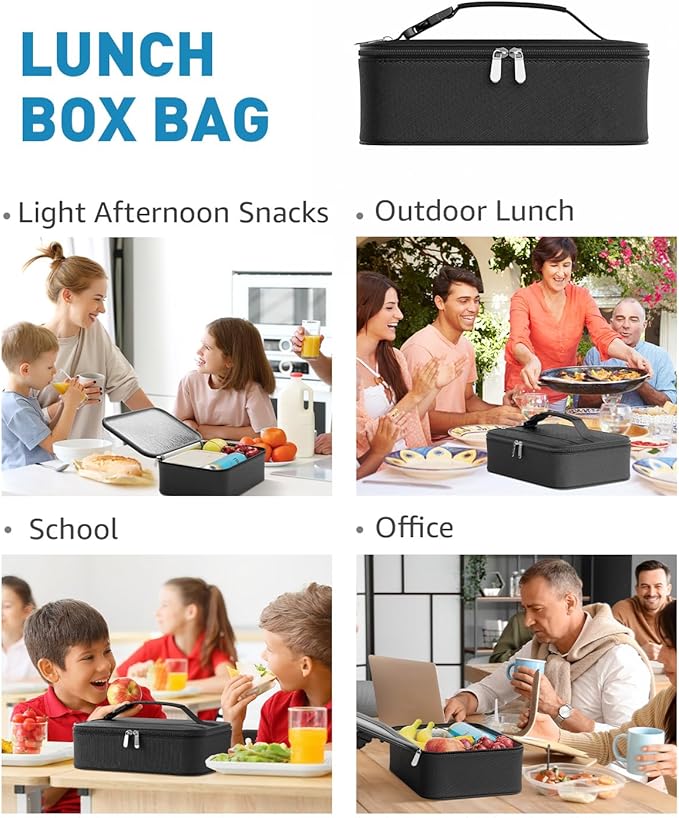 Small Lunch Box Insulated Lunch Bag for Women Men, Bento Kids Lunch Box, Compact Portable Thermal Meal Cooler Bags with Buckle Handle for Work & School, Black, 5L