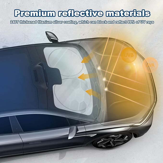 YUGUANG Car Windshield Sun Shade, Blocks Heat and Sun, Keep Cars Interior Cool, Foldable 240T Thickened Automotive Sunshade Cover for Car SUV Truck Front Windshield (59''x 31.5'')