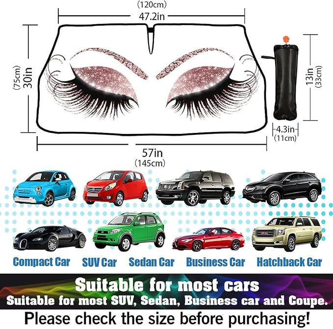Socira Gorgeous Eyelash Car Windshield Sun Shade Umbrella Foldable Sunshade for Front Window Auto Windshield Sunshade Protect from Sun Rays Heat 57'' X 30'' Fits Most Cars Trucks & Suvs
