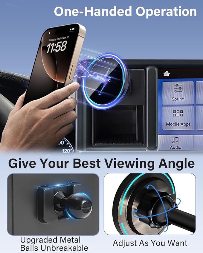 SKYLOTEC Magnetic Phone Mount Cubby Insert for Ford Maverick 2022 2023 2024 Accessories, Cell Phone Mount Storage Box Kit for MagSafe, Strong Magnets Fast Wireless Charger Phone Holder