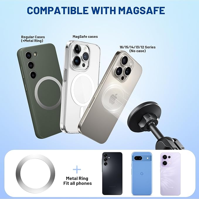 Surfcabin Magnetic Dash Phone Holder for F150, No Punching Required Phone Mount Compatible with 2015-2020 F150 2017-2022 F250 F350, Full Metal Cellphone Mounting Bracket for Most CellPhones