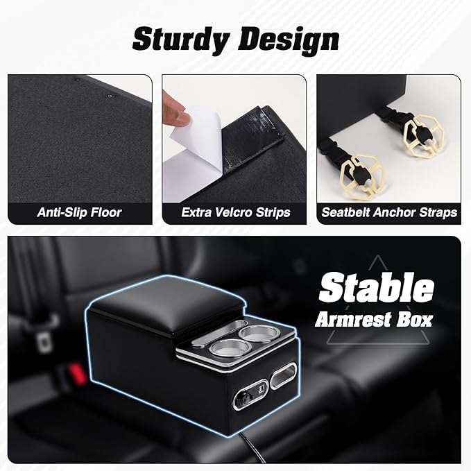 Upgraded Bench Seat Center Console with Extra Large Cup Holder & Phone Holder, Universal Center Console with USB Charging, Central Console for Bench Seat of Truck & Van & Car