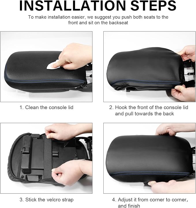 Console Cover for 2024 2025 2026 Chevrolet Trax (LS/1RS/LT/2RS/ACTIV) Leather Center ArmRest Box Cover Pad 2024 2025 2026 Chevy Trax Accessories Protector Cushion (Blue Stitches)
