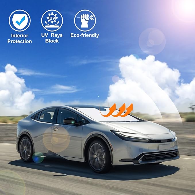 Windshield Sun Shade Custom Fit for 2023 2024 2025 2026 Toyota Prius Accessories Foldable Sunshade Sun Blocker Protect Car from Sun Rays & Heat Damage Keep Car Cooler