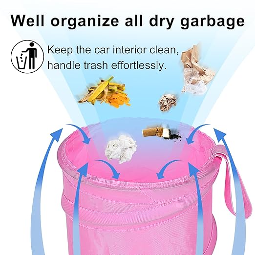 Car Trash Can, 2 Packs Mini Collapsible Car Trash Bin for Front Back Seat, Pop up Garbage Can, Portable Bag Hanging for Vehicle SUV Rv Truck Accessories Interior, Pink