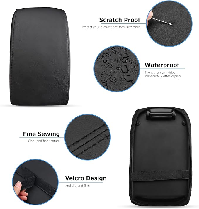 INTGET Car Center Console Armrest Cover for VW Volkswagen Jetta Accessories 2012 2013 2014 2015 2016 2017 2018 Middle Arm Rest Seat Box Cover Elbow Cushion Pad (Black, 2012-2018 B Version)