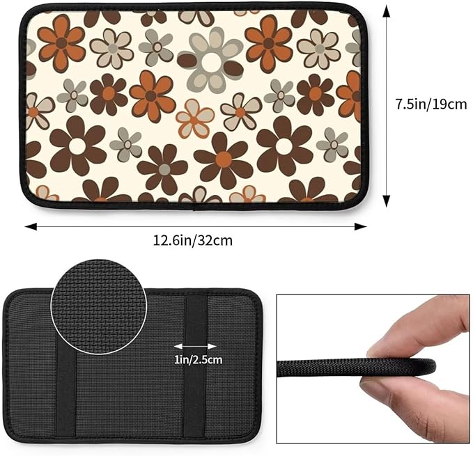 Brown Daisy Center Console Cover Floral Hippie Daisies Flower Car Accessories Armrest Box Lid Protector Cover