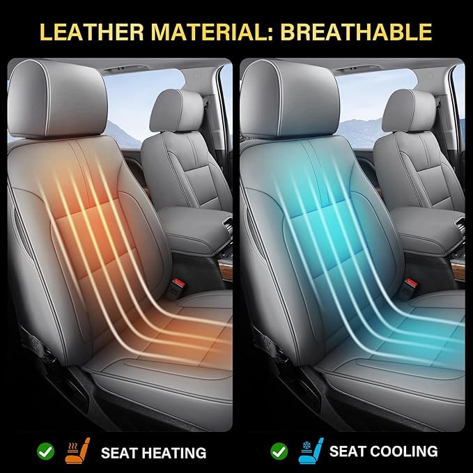 Coverado Chevy Silverado Seat Covers, Faux Leather Seat Covers Fit for Chevy Silverado GMC Sierra 2007-2026 1500, 2015-2026 2500HD 3500HD Crew Double Extended Cab (Front,Gray)